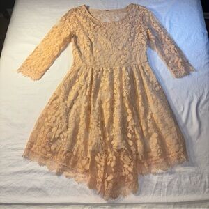 Free People Peach Floral Lace Overlay Skater Women's Dress Size Small